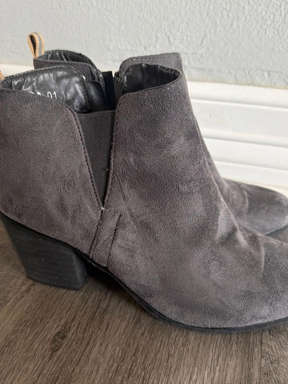 Refresh Gray Suede Ankle Booties with Block Heel